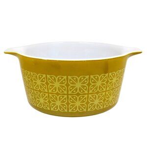 Pyrex 473 Square Flowers 1 Qt Casserole Mustard-Gold Autumn Floral Vintage 1960s